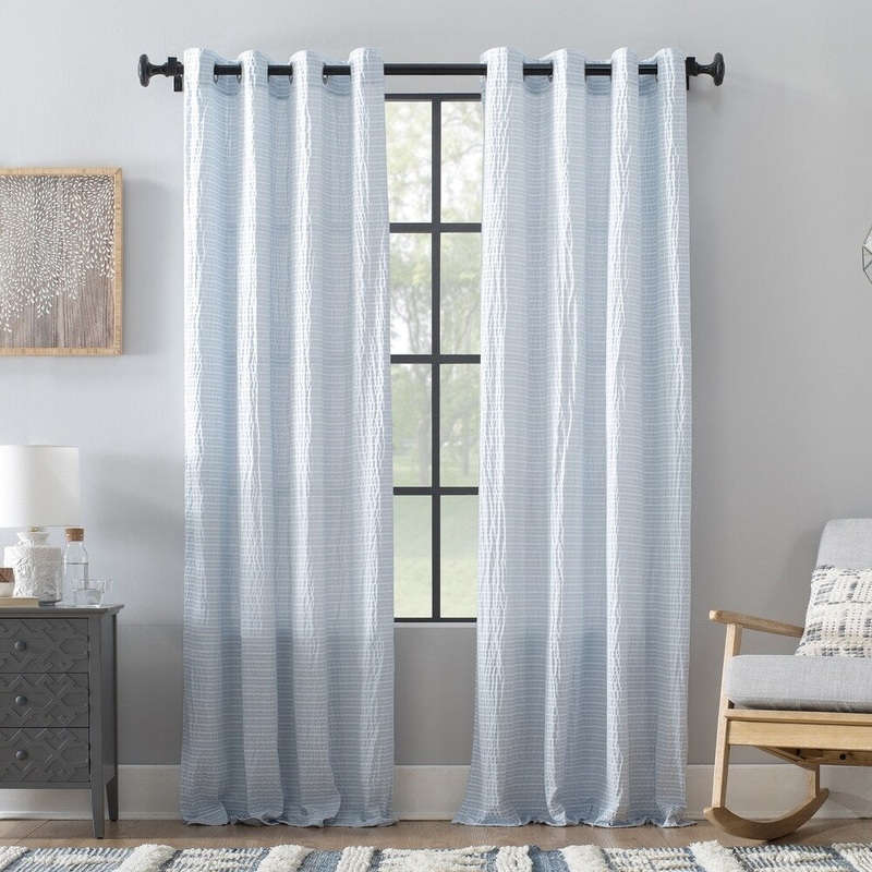 Archaeo Seersucker Stripe Cotton Blend Grommet Top Single Curtain Panel