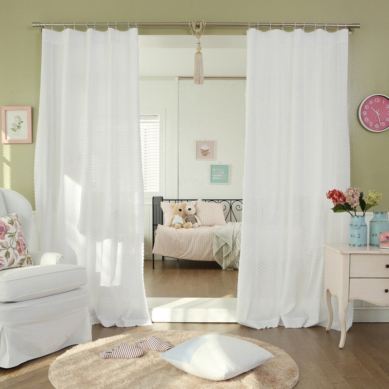 Aurora Home Mini Geometric Eyelet Embroidered Cut-out Cotton Curtain Panel Pair