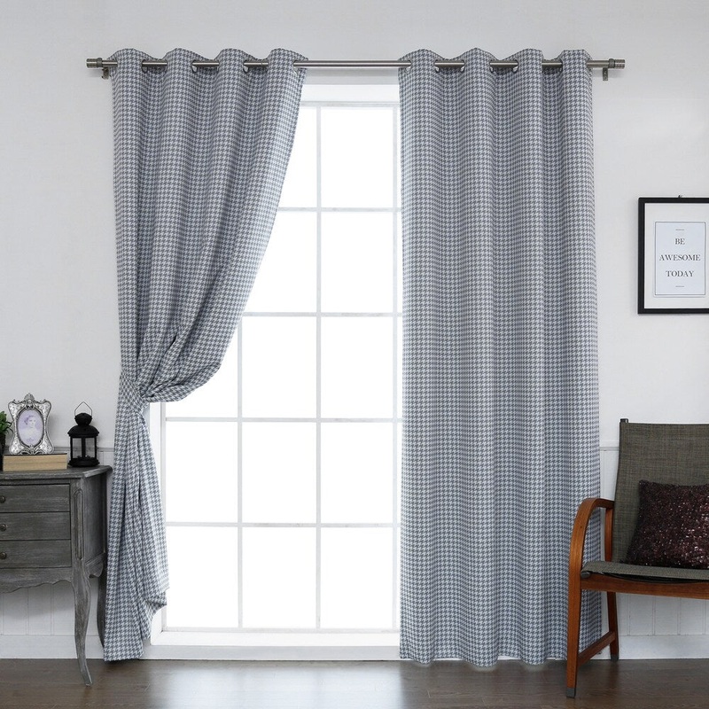 Aurora Home Mini Houndstooth Grommet Top Curtain Pair - 52 x 84