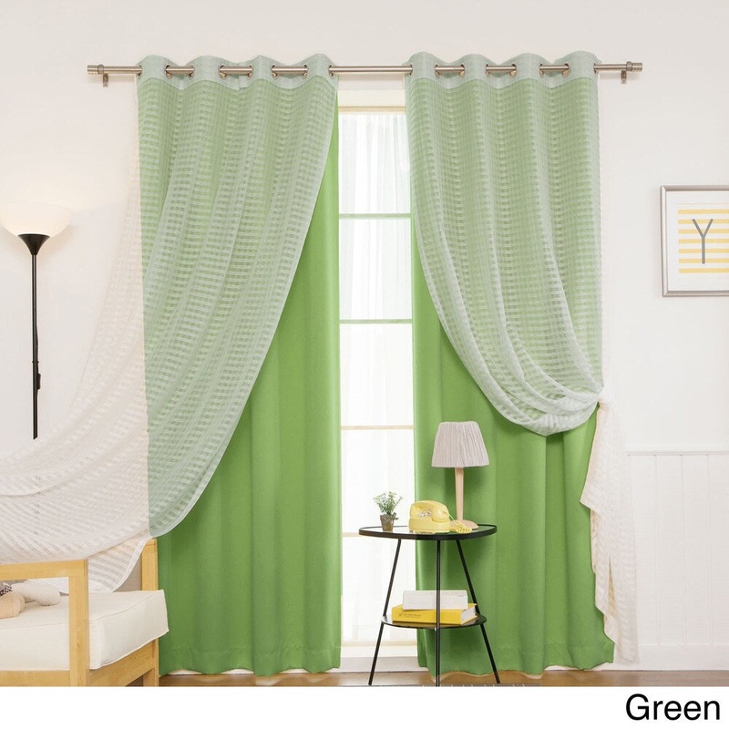 Aurora Home Mix & Match Blackout and Check Sheer 4 Piece Curtain Panel Set - 52 x 84