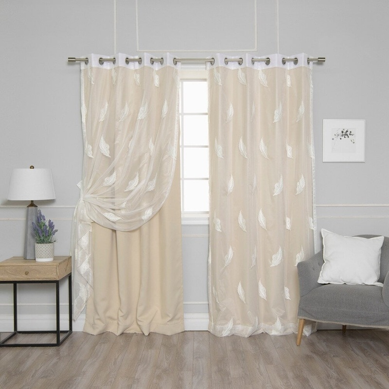 Aurora Home Mix & Match Leaf Embroidered and Blackout 4 Piece Curtain Panel Set - 52 x 84
