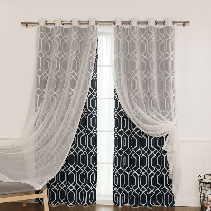 Aurora Home Mix & Match Muji Sheer and Geometric 4 Piece Curtain Panel Set - 52"W x 84"L