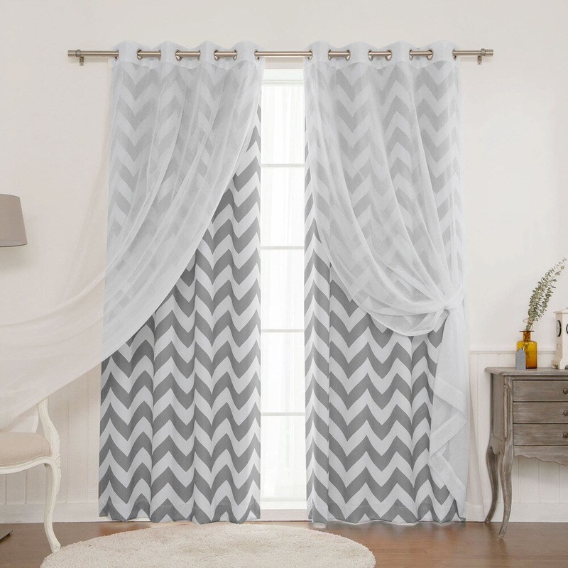 Aurora Home Mix & Match Muji Sheer Chevron 4 Piece Curtain Panel Set - 52"W x 84"L