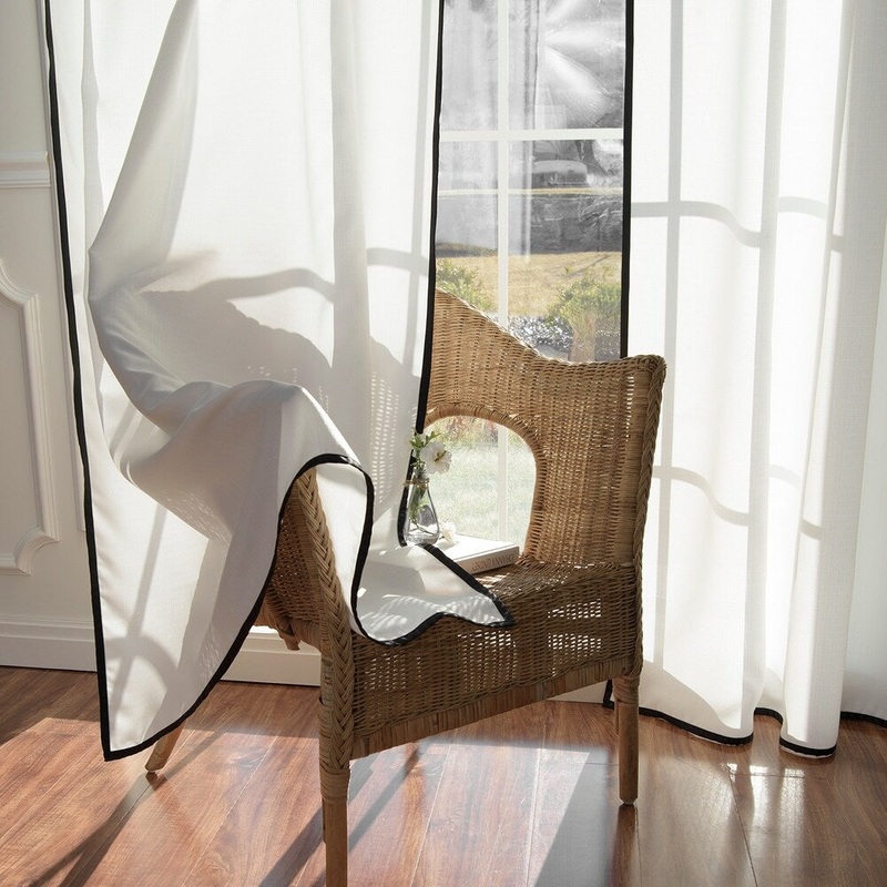 Aurora Home Tie Top Bordered Oxford Curtain Panel Pair