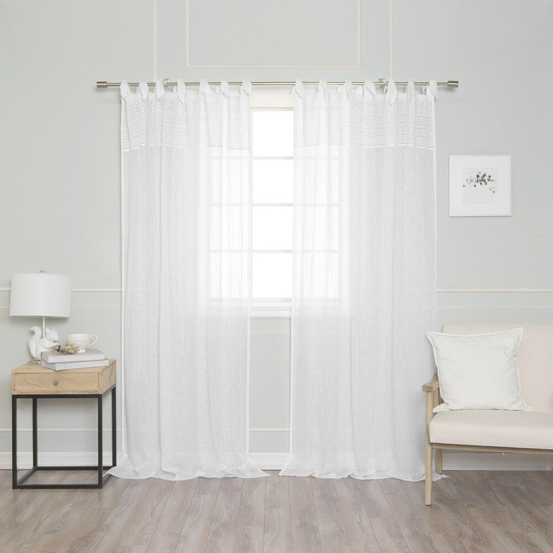 Aurora Home Top Border French Linen Romantic Tie Top Single Curtain Panel