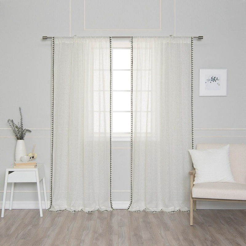 Aurora Home Triangle Border French Linen Voile Single Curtain Panel - 52"W x 84"L