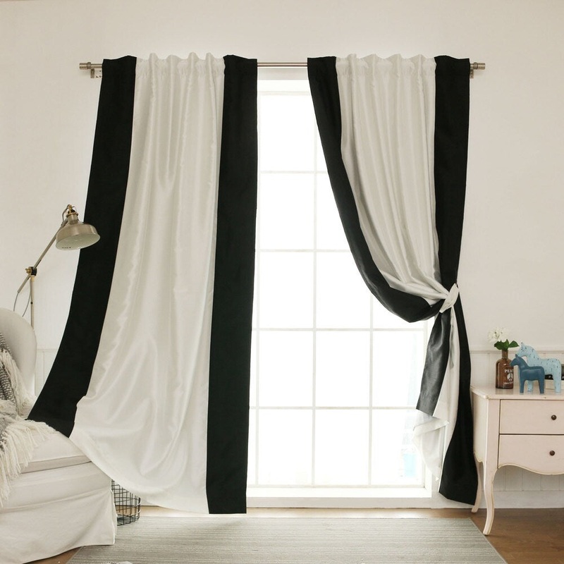 Aurora Home Vertical Colorblock Faux Silk Blackout Curtain Panel - 52 x 84 - 52 x 84