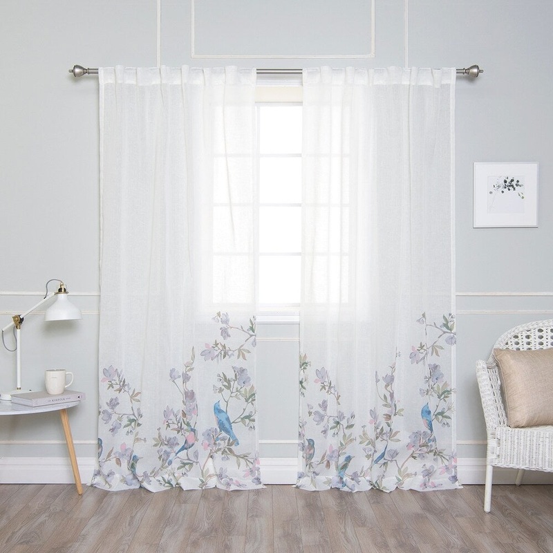 Aurora Home Watercolor Bluebird Accent Curtain Panel Pair