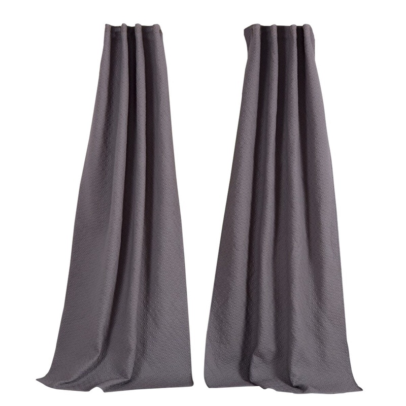 Bow Polyester Panel Pair with 1 Inch Header and Diamond Stitched Details, Gray