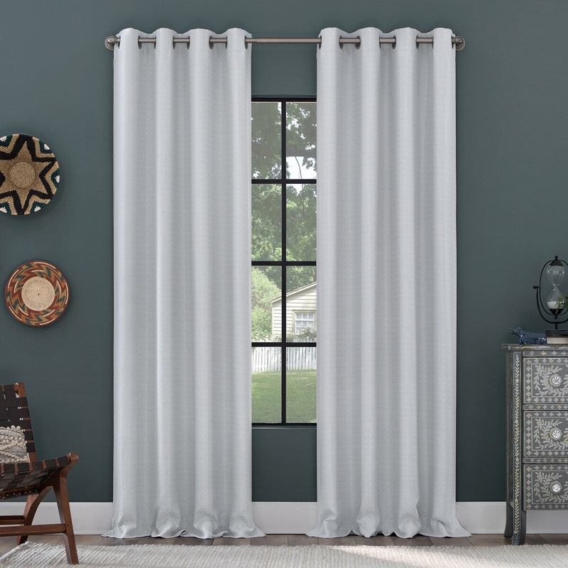 Clean Window Grid Mosaic Recycled Fiber Blackout Grommet Curtain Panel, Single Panel