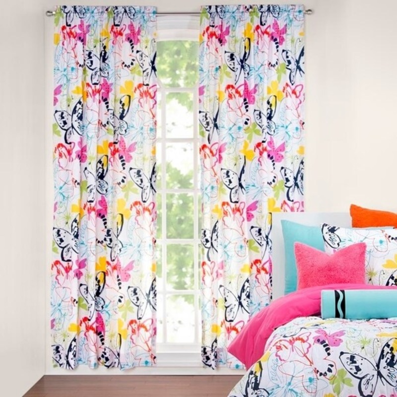 Crayola Flutterby 84 Inch Rod Pocket Artsy Butterfly Curtain Panel
