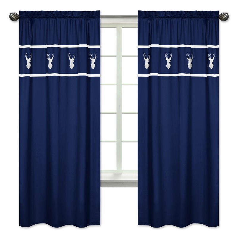 Sweet Jojo Designs Woodsy Collection Navy Blue/White Deer 84-inch Window Curtain Panel (Pair)