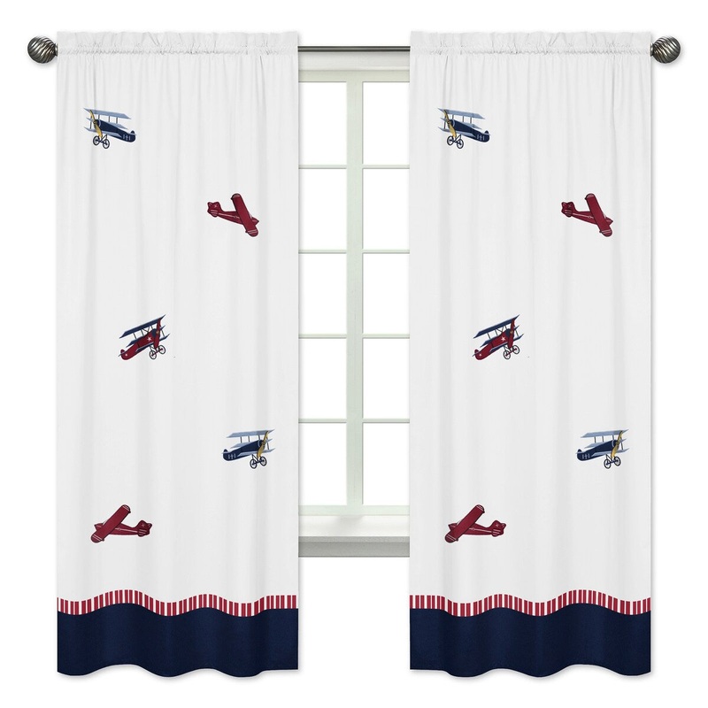 Sweet Jojo Designs Yellow, Red, White and Blue 84-inch Window Treatment Curtain Panel Pair for Vintage Aviator Collection
