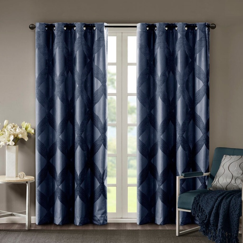 1 Piece Set Blackout Curtain Panel, 100% Polyester Ogee Knitted Jacquard Window Panels with Grommet Top