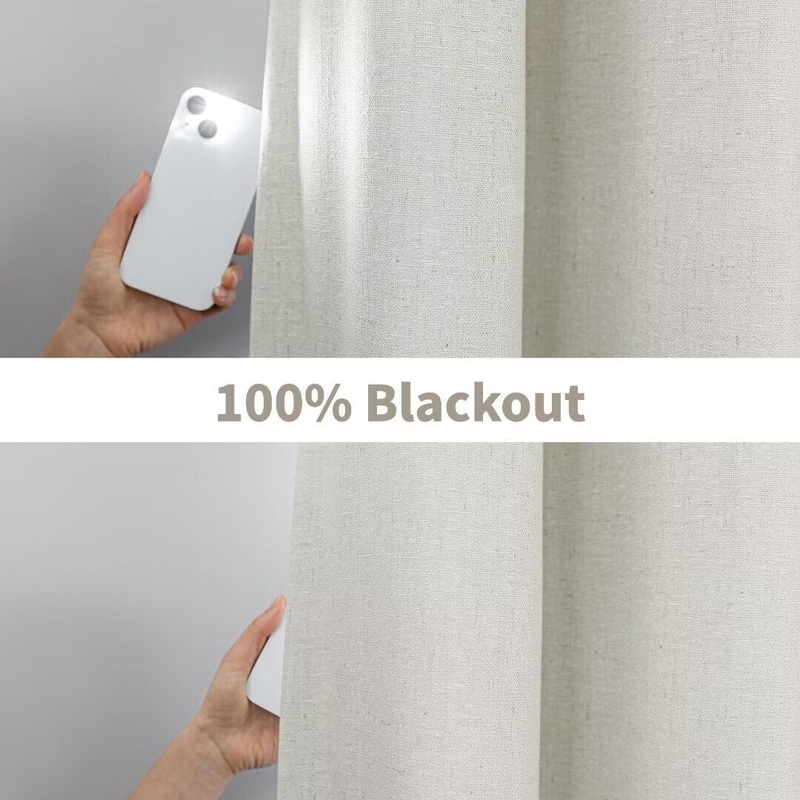 100% Blackout Linen Blend Texture Grommet Window Curtain Pair(2 panels)