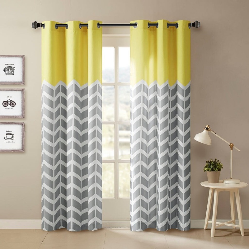 2 Pieces Chevron Printed Room Darkening Grommet Top Panel for Bedroom, Living Room