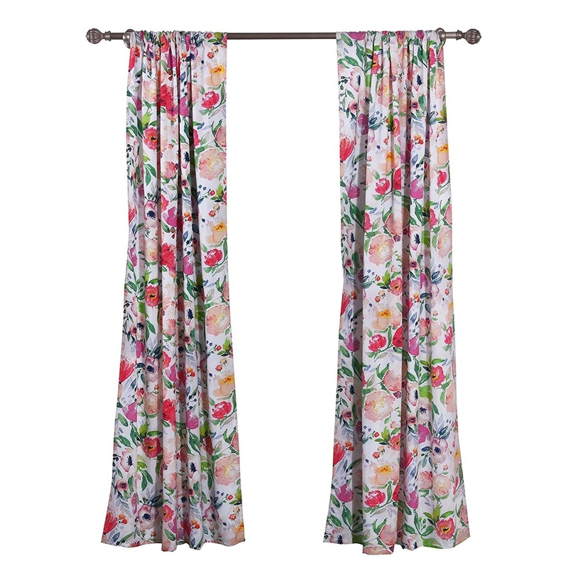 4 Pieces Polyester Window Panel Set with Floral Print, Multicolor