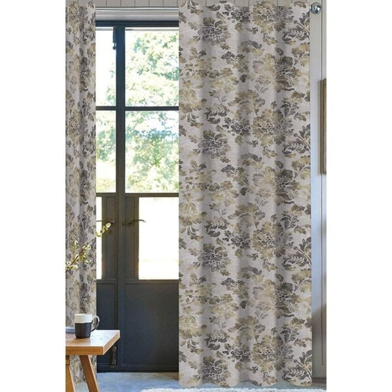 A1 Home Collections Designer Gold Floral Organic Cotton Curtain Panel
