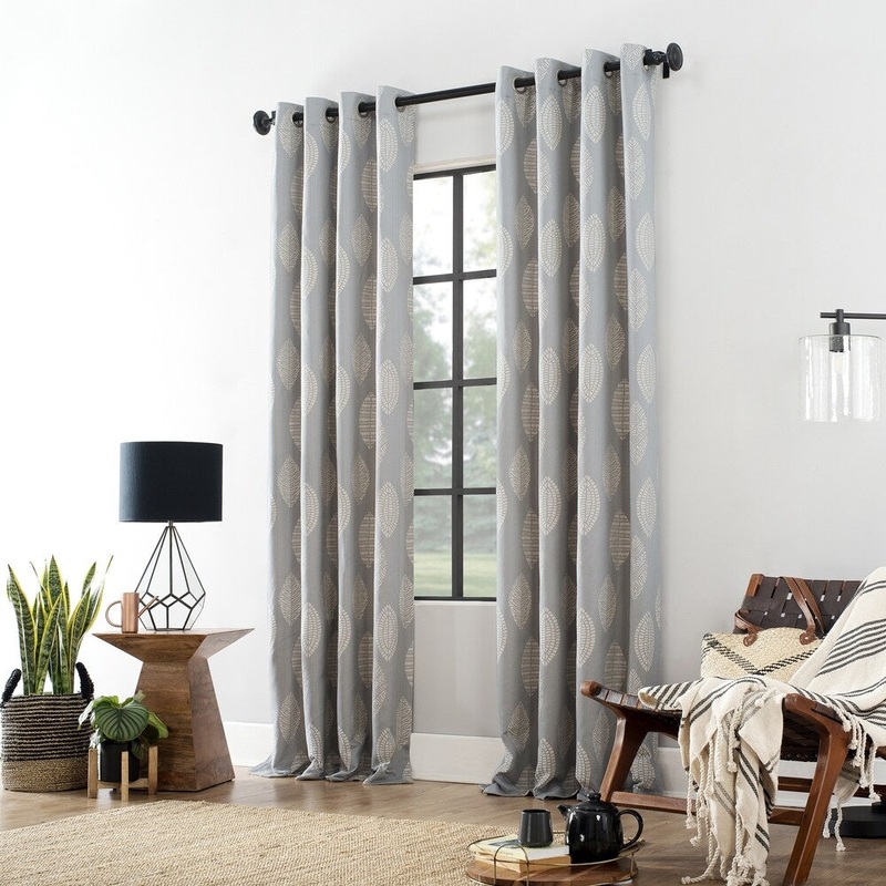 Archaeo Herringbone Leaf Cotton Blend Grommet Top Single Curtain Panel