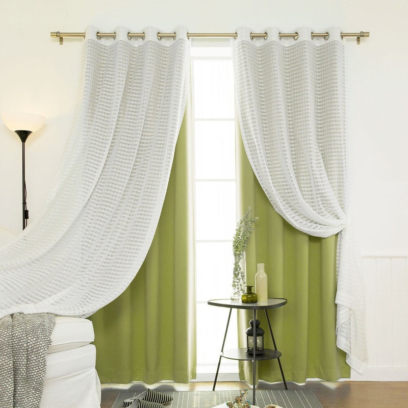 Aurora Home Mix & Match Blackout and Check Sheer 4 Piece Curtain Panel Set - 52"W x 84"L