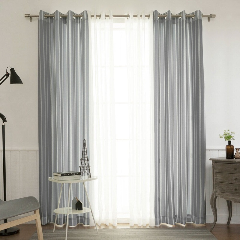 Aurora Home Mix & Match Ikat Pinstripe and Muji Sheer 4 Piece Curtain Panel Set - 52"W x 84"L