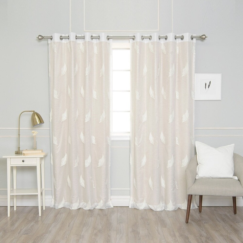 Aurora Home Mix & Match Leaf Embroidered and Cotton Slub Blackout 4 Piece Curtain Panel Set - 52"W x 84"L
