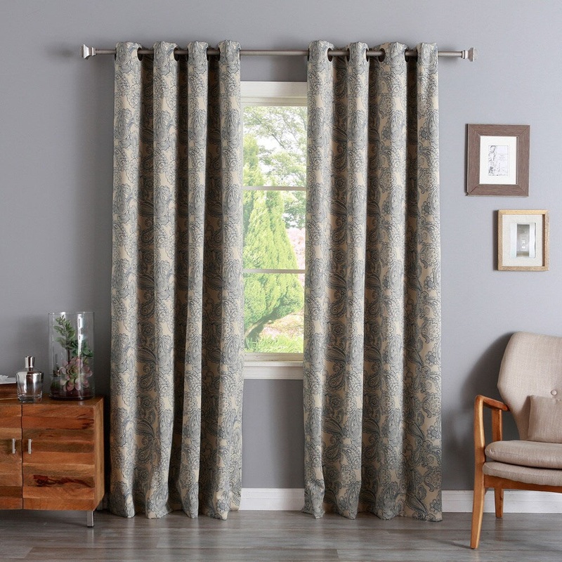 Aurora Home Paisley Stitch Printed Blackout Grommet Top Curtain Panel Pair
