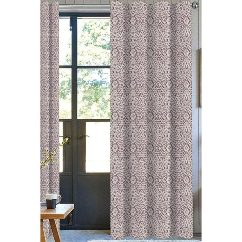 Damask Designer Drapery Panel Set of 2, Purple, 100% Organic Cotton