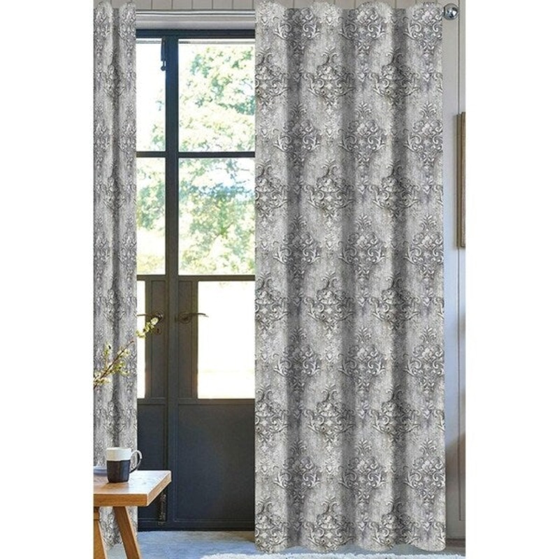 Desa Printed Grey Organic Cotton Drapery Panel