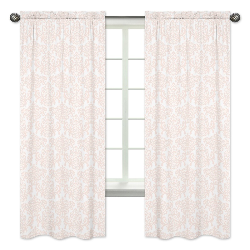 Sweet Jojo Designs Amelia Collection Pink/White Damask 84-inch Window Treatment Curtain Panel Pair