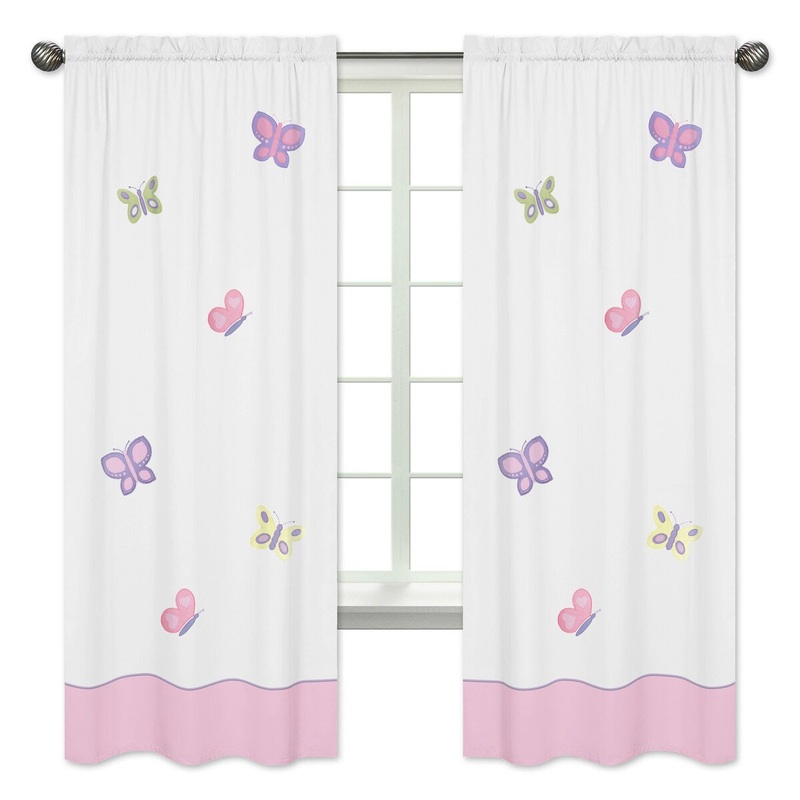 Sweet Jojo Designs Pink, Purple, Yellow, Sage Green and White Butterfly Collection 84-inch Window Treatment Curtain Panel Pair
