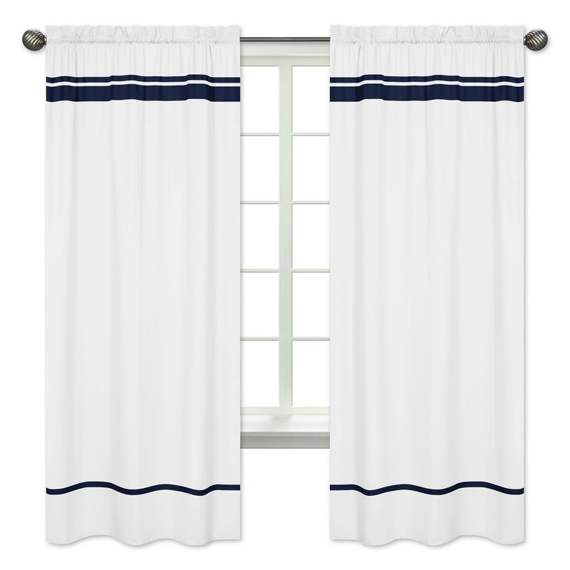 Sweet Jojo Designs White and Navy 84-inch Window Treatment Curtain Panel Pair for White and Navy Hotel Collection - 42 x 84