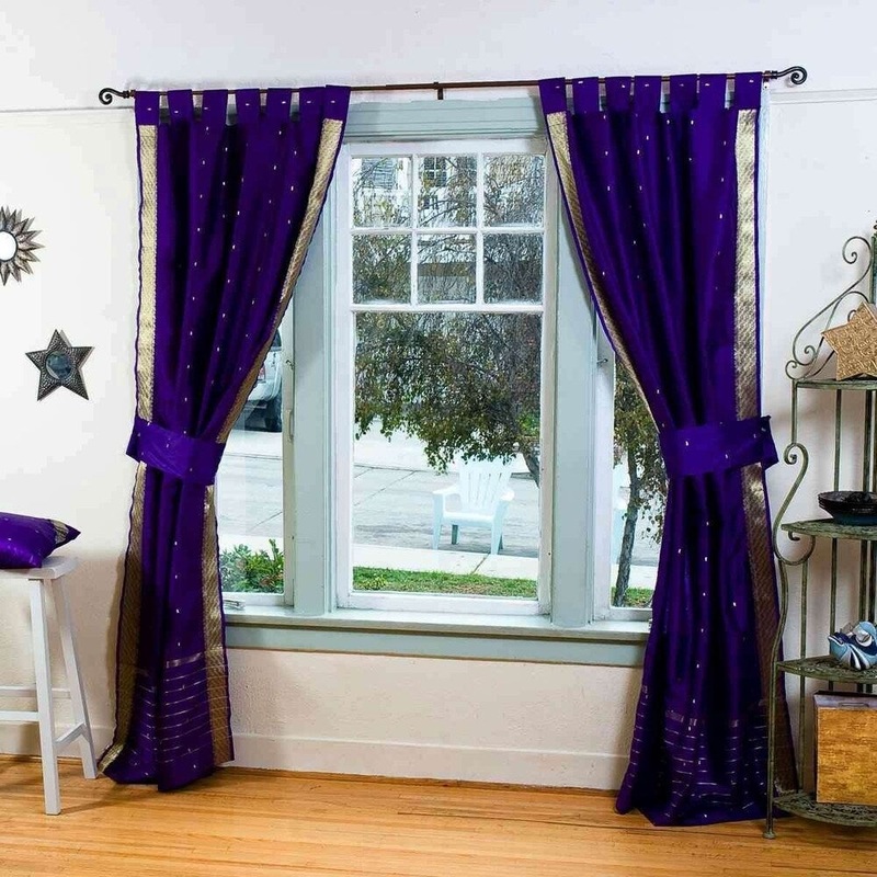 3 Purple Tab Top Sari Curtain (43 in. x 84 in.) - 6 matching tieback - 43 X 84 Inches (109 X 213 Cms)