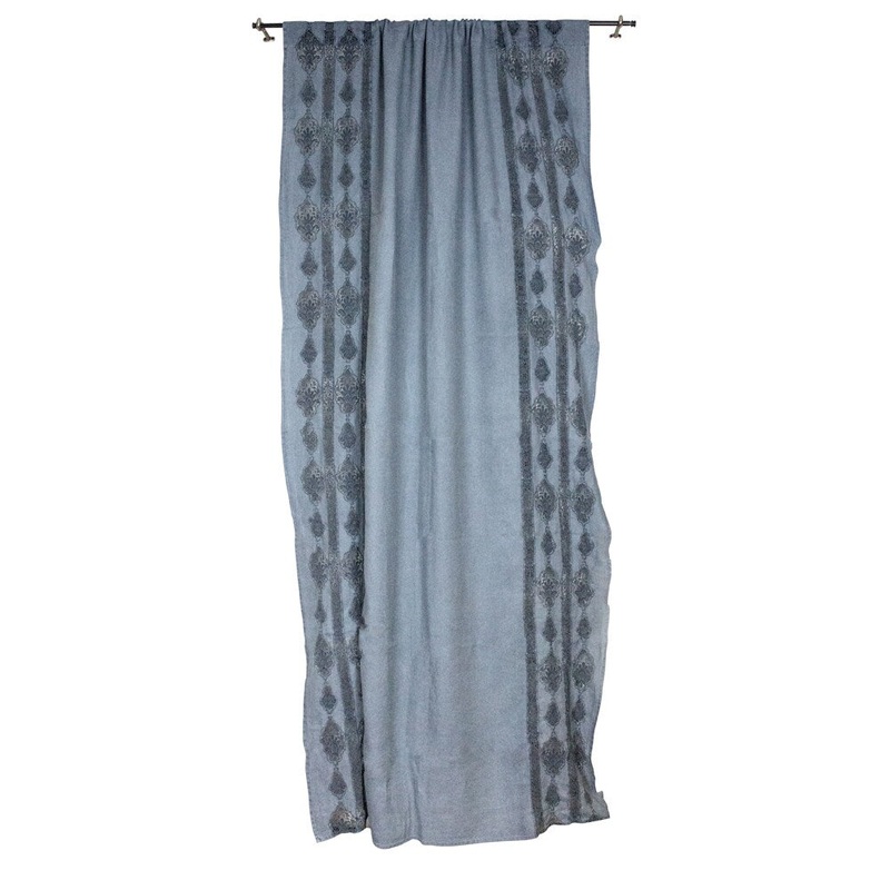 Sagebrook Home Blue Linen Lace Embroidered Window Curtain Panel