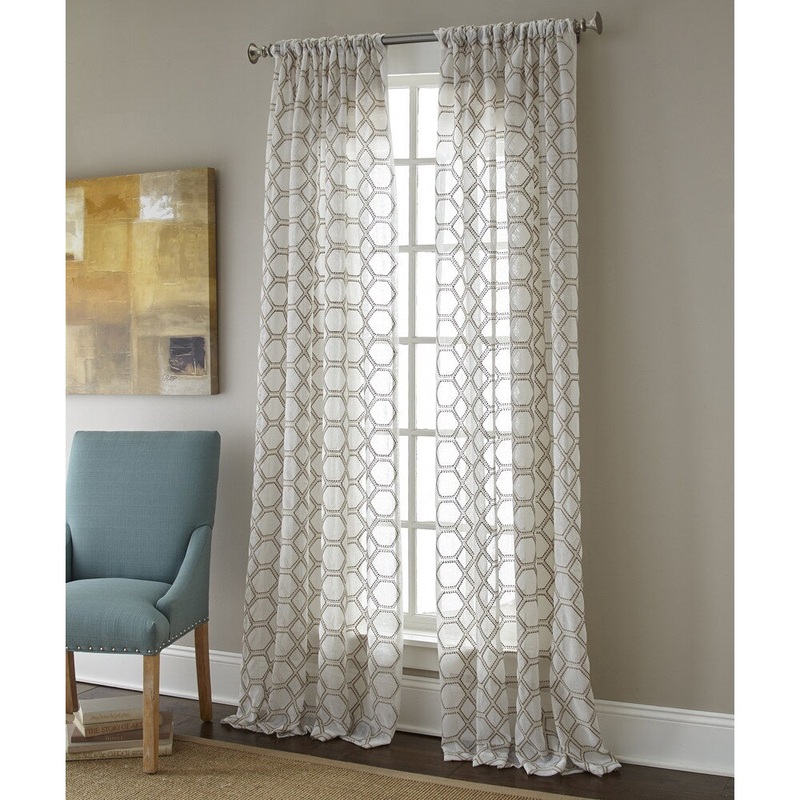 Sherry Kline Millbrae Luxury Embroidered Rod Pocket Sheer Panel Pair