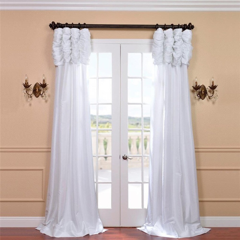 White Ruched Header Faux Silk Taffeta Curtain Panel