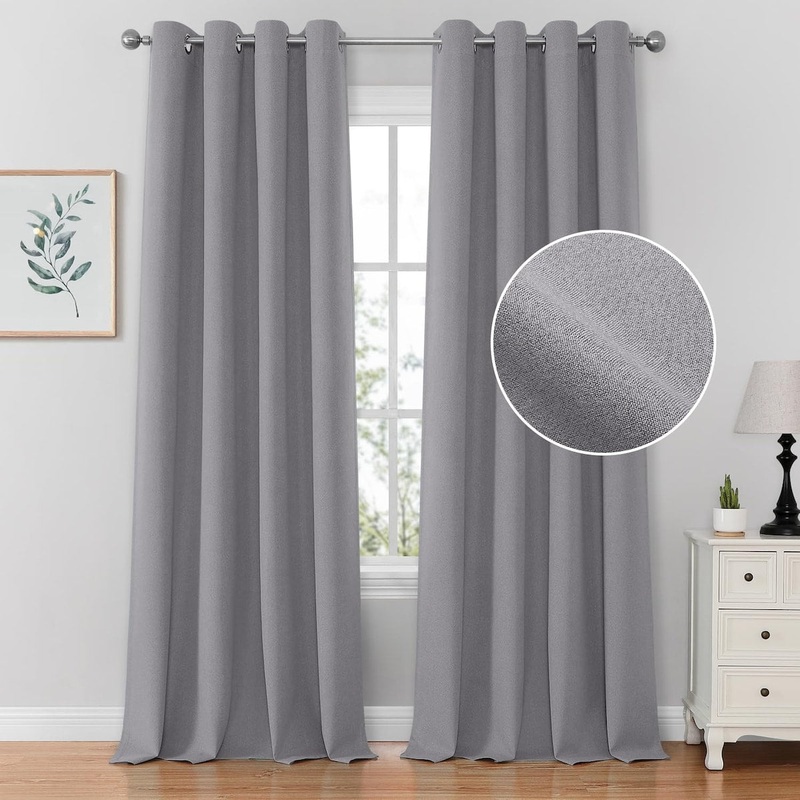 100%Blackout Curtains, Faux Linen Curtains for Bedroom, Curtains 52 X 84 Inch Length 2 Panels