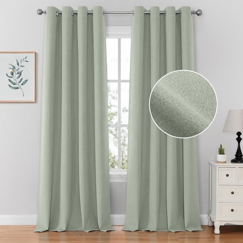 100% Blackout Curtains, 52 X 84 Inch Room Darkening Curtains,Faux Linen Thermal Insulated Full Black Out Grommet Window Curtains