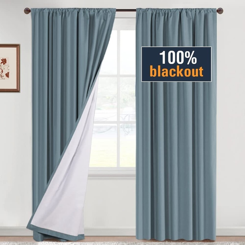 100% Blackout Curtains 84 Inches Long Full Light Blocking Curtain Draperies with Soft White Coating Set of 2 Panels