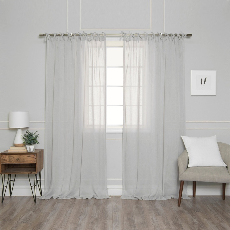 Aurora Home Textured Faux Linen Tie Top Curtain Panel Pair - 84" & 96"