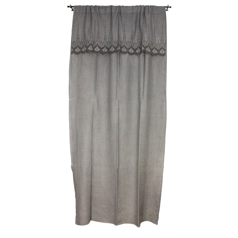 Sagebrook Home Grey Linen Embroidered Curtain Window Panel