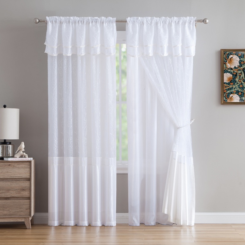 VCNY Home Violette White Embroidered Layered Rod Pocket Sheer Curtain Panel - 55" x 90"
