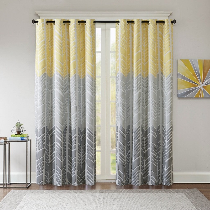 100% Polyester Total Blackout Curtain Panel, Chevron Print Curtains with 3 Pass Foamback Liner (50x84")