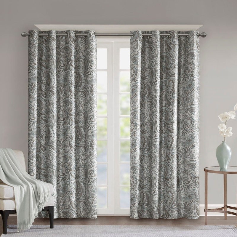 100% Total Blackout Paisley Printed Curtain Panel, Noise Blocking and Privacy Curtains for Bedroom or Living Room-1 Panel