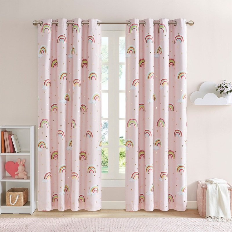 Anti-Bacterial Rainbow with Metallic Printed Total Blackout Curtain Panel for Living Room, Children Bedroom