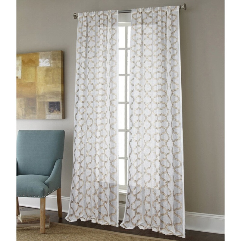 Sherry Kline Burlingame Luxury Embroidered Rod Pocket Sheer Curtain Panel Pair - 52 x 96 - 52 x 96