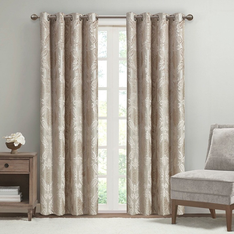 1 panel 100% Total Blackout & Reduce Noise Knitted Jacquard Paisley Grommet Top Curtain Panel, Machine Washable Curtains-Single