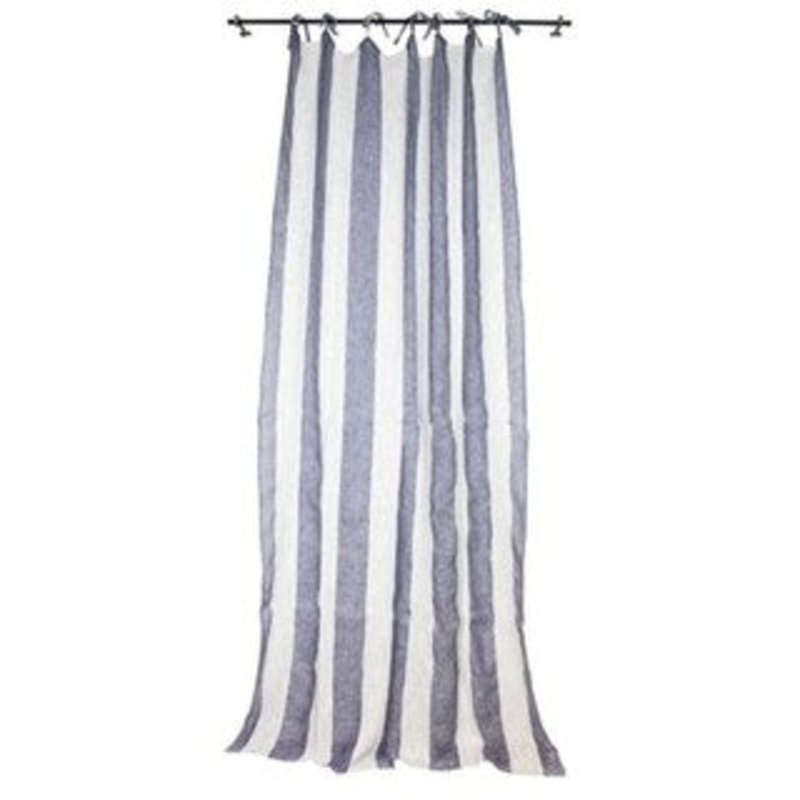 Sagebrook Home TC10292-02 Linen Striped Curtain Panel, Ecru/Blue Linen,55 x 102 Inches