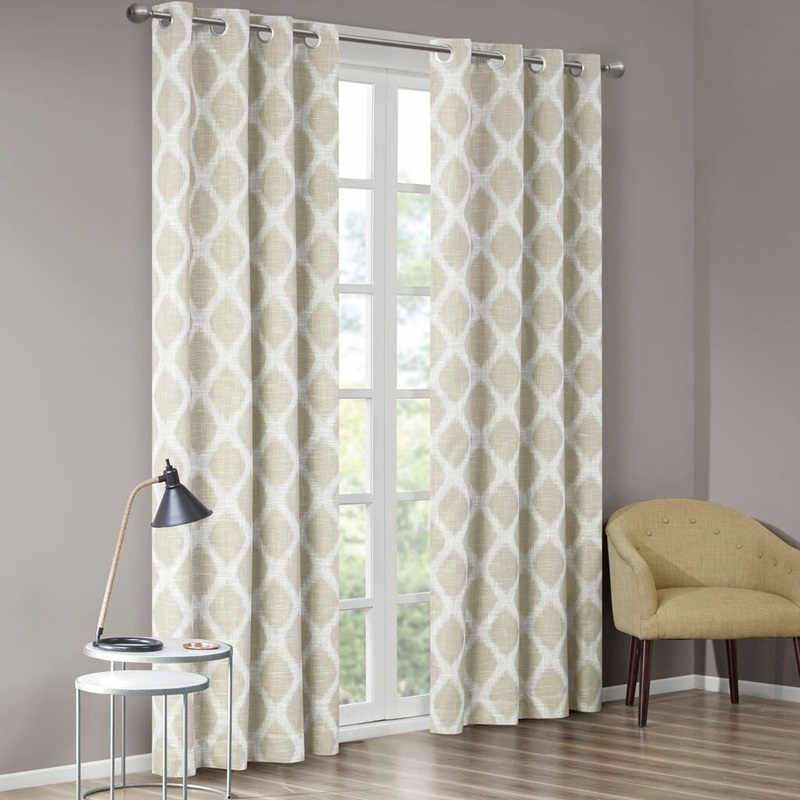 1 Piece Blackout Curtain Panel, Polyester Slub Printed Ilat Window Panels with Grommet Top