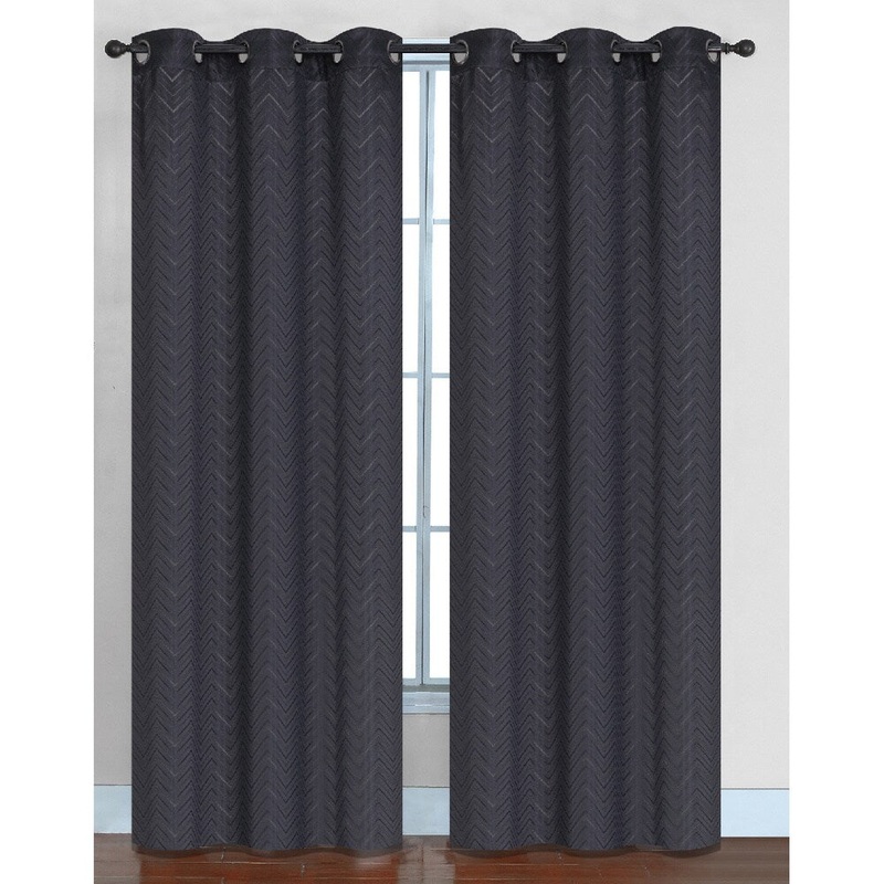 Chevron Faux Silk Blackout Grommet Top 84-inch Curtain Panel Pair - 76 x 84 - 76 x 84